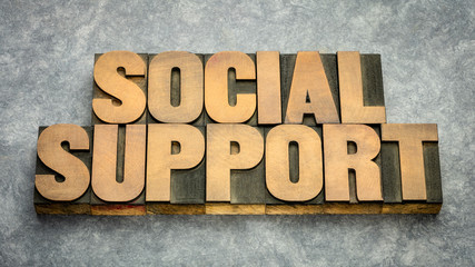 social support word abstract in wood type