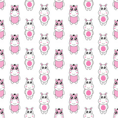 Seamless pattern cute zebra and hippo cartoon .vector and illustration - 334798787