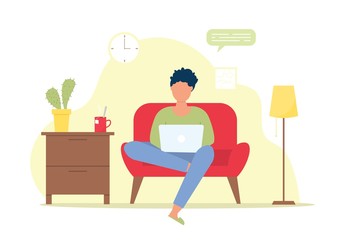 Freelance character working at home