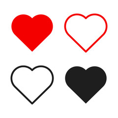 Hearts icon set. Live stream video, chat, likes. Social media like web buttons. Isolated on white background. Valentines Day.