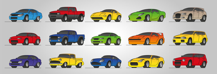 Set of cartoon looking cars in vector.