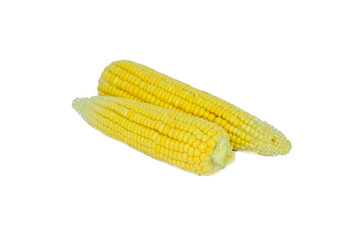 Top view of two yellow colored sweet corn isolated on a white background