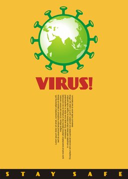 Virus Corona Artistic Poster Or Banner Concept With Earth Shape And Virus Cell. Healthcare And Medical Design For World Pandemic. 