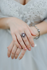 female hands with ring closeup
