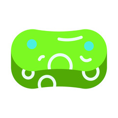 Artificial Green Fiber sponge Flat Design, Housekeeping Equipment on White Background, Sponge tool cleaning Vector Color Icon Concept, Washboard Cleaning Foam