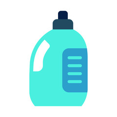 Blue Laundry detergents Flat Design Concept, Liquid Fabric Softener Bottle Vector Color Icon, Cleaning Chemical Fluid on white background