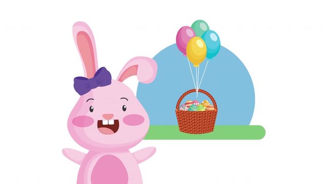happy easter animated card with female rabbit and eggs painted