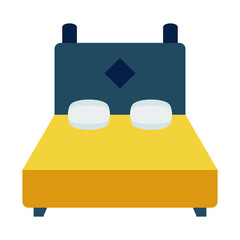 Yellow Simple Clean Shiny Bed Flat Vector Icon Design Concept, Home Furniture on White background