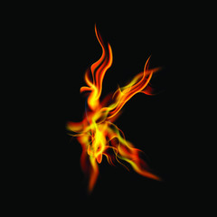 letter K fire or shades of horror, burning letters, Latin fonts from fire, collection of fonts, fire for creative business logos and GAME