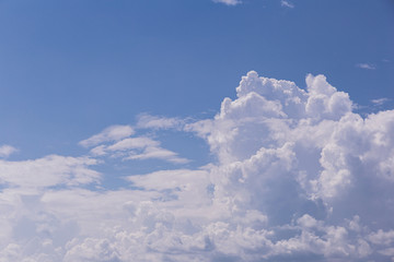 Fototapeta premium Blue sky background with white clouds on sunny day.