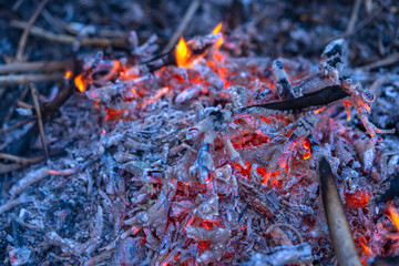 Bonfire with fire and ash