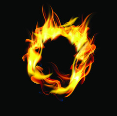 Fototapeta premium Collection of fonts or letters from fire, modern red fire, fonts Tattoo Fire. The alphabet is hot, ABC is burning. Hot typography. fire lettering, letter O