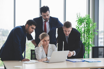 business woman  and colleague discuss about work in overnight work concept