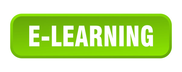 e-learning button. e-learning square 3d push button