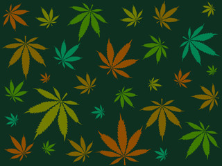 Fototapeta premium Cannabis leaves pattern background. Marijuana vector seamless pattern engraving plant illustration