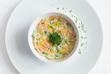 vegetable ratia with dill dressed with olive oil and yogurt 