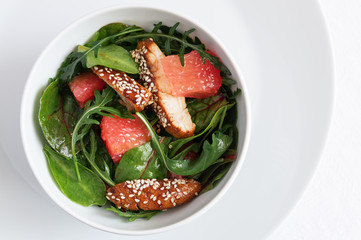 chicken grapefruit salad with arugula, chard, and spinach 