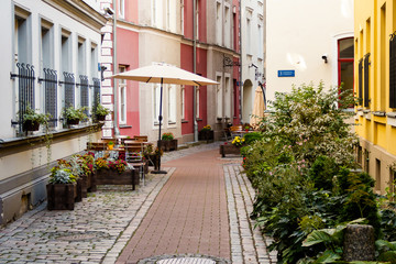 Fototapeta na wymiar Campenhausen street in old Riga city, Latvia.