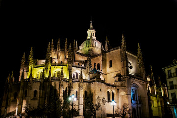 Fototapeta na wymiar Night view of the Cathedral of Segovia, Spain.