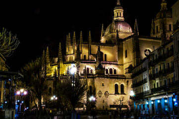 Night view of the Cathedral of Segovia, Spain.