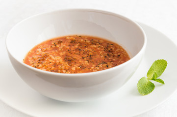 a bowl of bulgur and lentil soup 