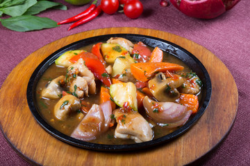 Mixed vegetable stew on frying pan