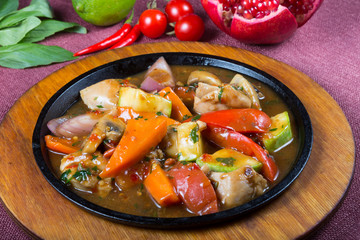 Mixed vegetable stew on frying pan