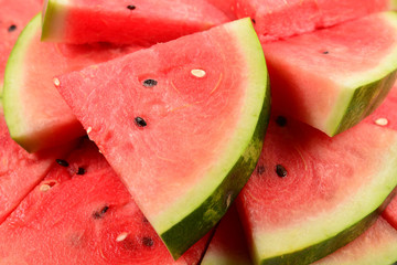 Juicy watermelon slices background. Top view.