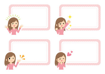 女性のいろいろな表情フレームセット