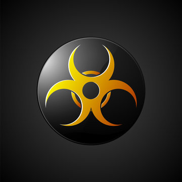 Illustration depicting a biohazard sign inscribed in a circle and done on a black background.