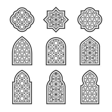 set of black arabic ornamental windows