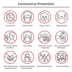 Coronavirus Outbreak Preventions Signs Icons Set