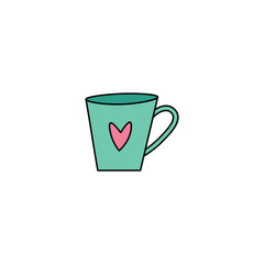 Green coffee mug,cup flat vector icon isolated on a white background.