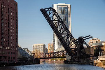 Bridges along the river in Chicago