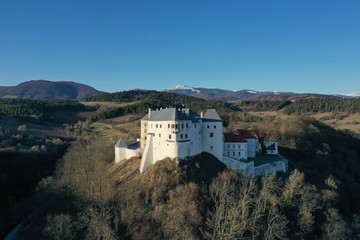 Fototapeta na wymiar Aerial view of castle in village Slovenska Lupca