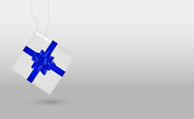 Minimalism style. Blue gift box on a grey background. Vector stock illustration for banner or poster