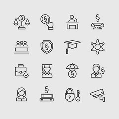 Law and Order Linear Vector Icons Set