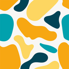 Abstract liquid shapes seamless repeat vector pattern.Hand drawn various shapes. Contemporary modern trendy vector illustrations.Green,yellow and blue liquid shapes on white background.
