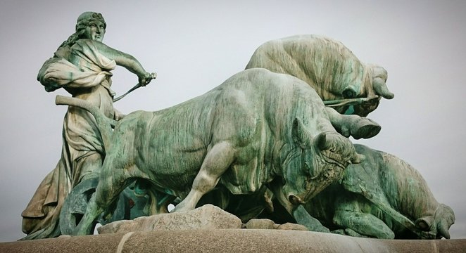 The Gefion Statue in front of St.Alban&acute;s church in Copenhagen, Denmark