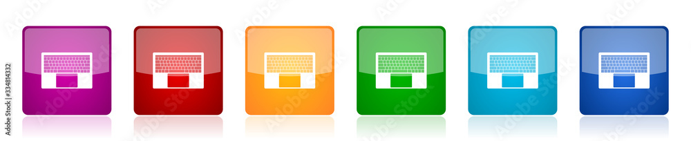Aufkleber Notebook and laptop keyboard icon set, colorful square glossy vector illustrations in 6 options for web design and mobile applications