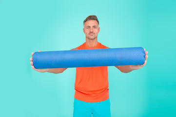 Personal training. Meditations designed to help you find your joy. Man practicing yoga at home....