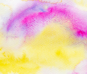 Abstract vivid pink yellow watercolor background, design element with perfect paper texture