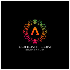 Modern gear with letter A design, Vector Logo