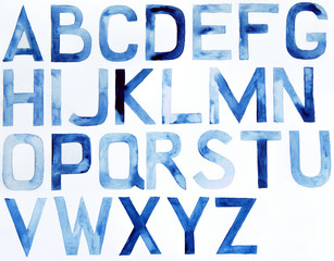 Watercolor alphabet. Latin ABC, hand drawn design element