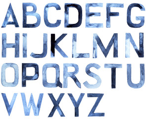 Watercolor alphabet. Latin ABC, hand drawn design element, vector illustration
