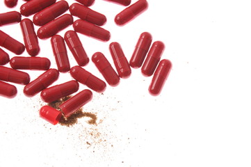 Red pills pour out of the can. Close-up. Coronavirus. Saving lives. Healthy lifestyle. Coronavirus....