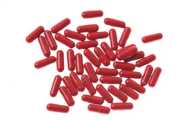 Red pills pour out of the can. Close-up. Coronavirus. Saving lives. Healthy lifestyle. Coronavirus....