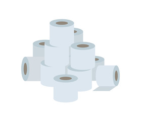 Pile of white paper toilet rolls. Flat vector illustration, isolated on white background.