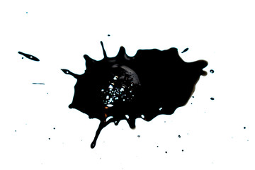 Black Ink Paint Splatter Drip on White Background