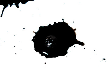 Black Ink Paint Splatter Drip on White Background